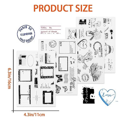 4 Themes 60Pcs Clear Stamps, Retro Rubber Clear Stamp, Transparent Silicone Stamps Seal for DIY Scrapbooking Card Making Decoration, Style D - style: Style D