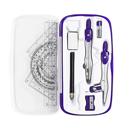Vobou Math Geometry Sets 10 Pcs, Student Supplies Kit, Compass Set (Purple - color: Purple