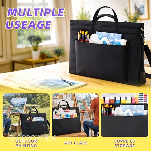 JJRING 32x42 Art Portfolio Tote Bag With Shoulder Strap, Black | Large Carrying Storage Case With Handle For Artwork, Posters, Canvas, And Drawing Boards - size: 32''*42''
