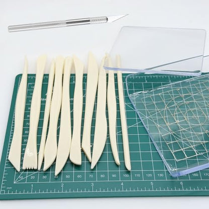 Yayatty Polymer Clay Tools, Acrylic Clay Roller, Acrylic Sheet, Rotary Cutting Mat, Round Polymer Clay Cutters with Clay Slicer Blade for Pottery and Sculpture (62 PCS) - color: 62 PCS