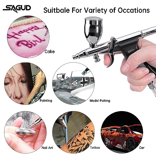 Airbrush Gun Set Single Action Air Brush Pen 0.3mm with Extra 0.5 0.8 mm Needles,Airbrush Hose and 2CC/5CC/13CC Cup Kit