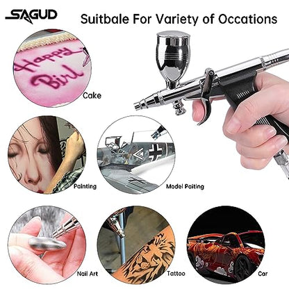 Airbrush Gun Set Single Action Air Brush Pen 0.3mm with Extra 0.5 0.8 mm Needles,Airbrush Hose and 2CC/5CC/13CC Cup Kit
