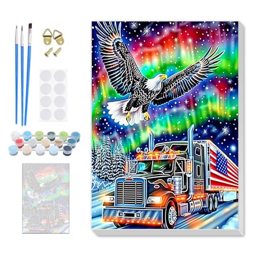 SENQAO Christmas Paint by Numbers for Adults Framed, Eagle Truck Adults' Paint-by-Number Kits, Adult Paint by Number Kits on Canvas, Acrylic Number Painting for Home Decor, 8x12inch - color: eagle