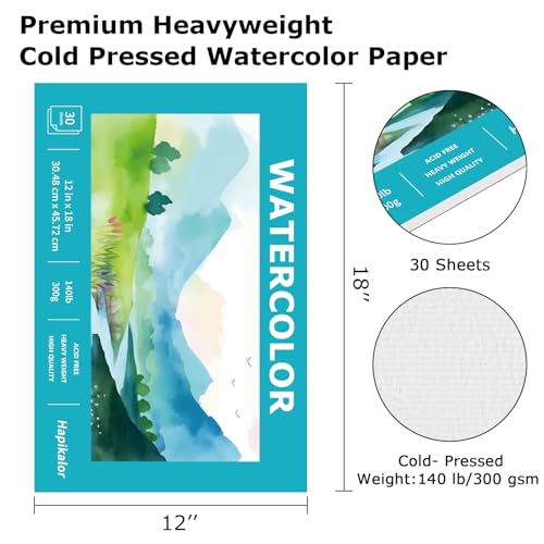 Hapikalor Watercolor Paper, 12"x18" Water Color Paper, 140lb/300gsm Teal | Artist Painting Drawing Paper Book, Art Supplies for Adults Kids, Watercolors, Watercolor Paint Set, Sketchbook, Journal - color: Teal, size: 12"x18" Pad
