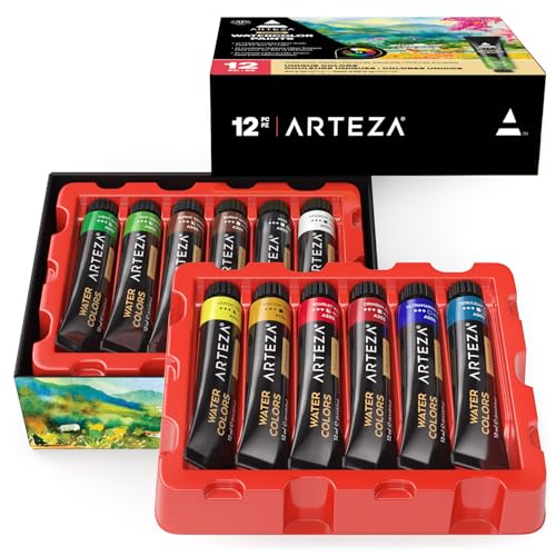 ARTEZA Watercolor Paint Set, 12 Colors in 12 ml/0.4 US fl oz Watercolor Tubes, Water Color Paint for Adults - size: 0.4 Fl Oz (Pack of 12)