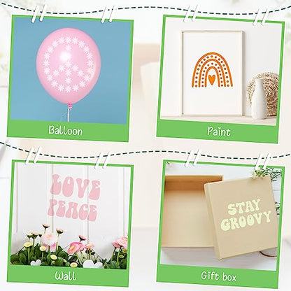 Henoyso 24 Pcs Boho Groovy Peace Stencil for Kids 8 Inch Reusable Templates | Plastic, Drawing Painting Templates, Heart, Rainbow, Love Peace, Yellow, Pink, Wood Paper Scrapbook, Wedding DIY Art Crafts - style: Peace Style