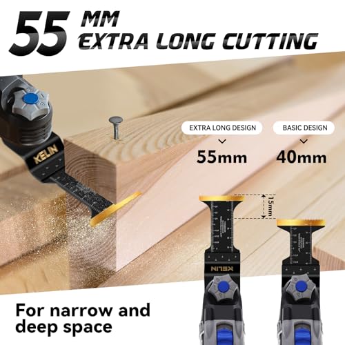 KELIN 18PCS Titanium Oscillating Tool Blades, Universal Multitool Blades | Multi Tool Blades Stainless Steel Scraper,Semicircle for Light Metal Sheet Pipe and Wood (NOT for Star Lock Interface) - size: 18 PCS (with Scraper & Semicircle Kit)