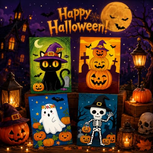 Louise Maelys 12 Pack Halloween Pre Drawn Canvas to Paint for Kids - color: Halloween