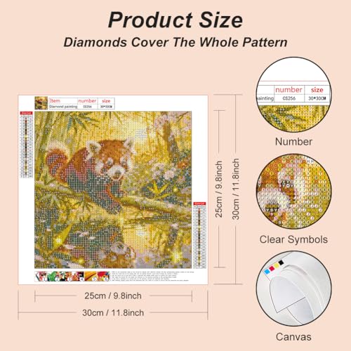 Acudotr Red Panda Diamond Painting Kits for Adults, 5D DIY Diamond Art Kits for Beginners, Full Drill Diamond Painting Kits for Home Wall Decor, 12x12 Inch