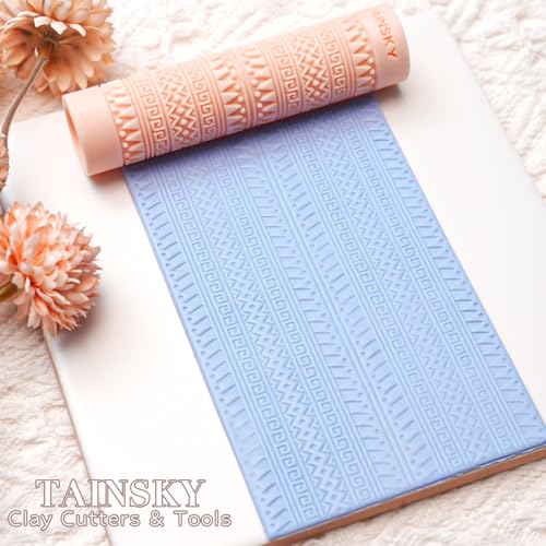 TAINSKY 5 pcs Polymer Clay Texture Roller, Pottery Stamps for Polymer Clay Earrings Jewelry, Embossing Pottery Texture Rollers for Jewelry Making#1 - color: Complex Texture