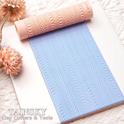 TAINSKY 5 pcs Polymer Clay Texture Roller, Pottery Stamps for Polymer Clay Earrings Jewelry, Embossing Pottery Texture Rollers for Jewelry Making#1 - color: Complex Texture