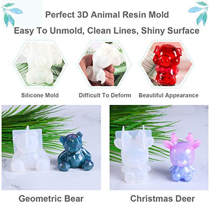 EuTengHao 20Pcs 3D Animal Resin Molds Tools Set Includes 8 Resin Casting Molds Large Clear Epoxy Silicone Molds 2 Measurement Cup 10 Wood Sticks for Resin Craft DIY