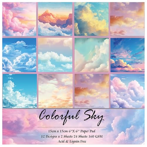 Scrapbook Paper, 24 Sheets 6"×6" 160gsm Single-Sided Patterned Cardstock - color: 24 sheets-colorful sky