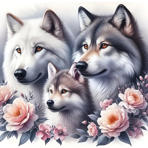 Acelii 5D Diamond Art Kits for Adults Beginners,Wolf Family DIY Full Round Drill Diamond Painting Kits, Paint by Diamonds Dots Gem Art Easy,Home Wall Decor 14X14 Inch - color: KM926-1