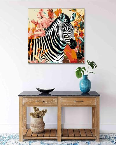 TOCARE Framed Paint by Numbers Kit for Adults & Kids Ages 8-12, 12x12Inch Jungle Zebra Paint by Numbers with Frame, Wildlife Paint by Number Framed Canvas for Animal Lovers (Without Easel) - color: TC-F-369