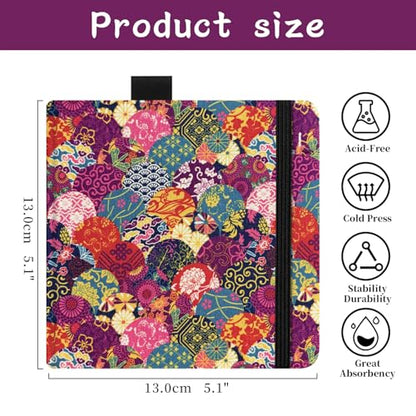 5x5" Watercolor Sketchbook,Mixed Media Pad,Travel Portable Drawing Journal - color: 300gsm-Japanese-style Motifs