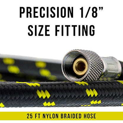 Master Airbrush Premium 25 Foot Nylon Braided Airbrush Hose | 25' Nylon Braided 1/8" BSP Airbrush Hose with Brush Adapter Fitting Connectors on Both Ends - size: 25' (1/8" Fittings)