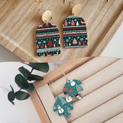 15 Pcs Christmas Transfer Paper for Polymer Clay, Xmas Trees, Snowman, Poinsettia，Jingle Bells, Gingerbread Water Soluble Transfer Sheets for Polymer Clay DIY Art Jewelry Earrings Making 5.82X3.93in