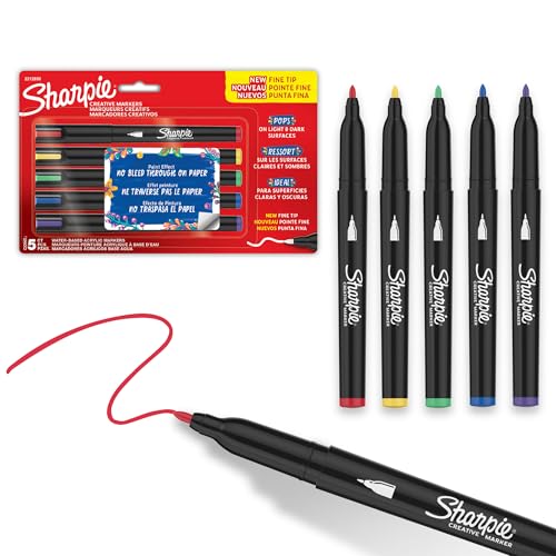 Sharpie Creative Markers, Water-Based Acrylic Paint Markers, Fine Tip, Assorted, 5 Count - size: 5 Count, style: Fine Tip