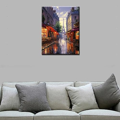Tucocoo Paint by Number France Street Scenery Street Town Landscape DIY Painting On Canvas with Brushes Acrylic Paints Paint by Numbers for Adults and Kids Students Beginner 16x20 Inch（Without Frame） - color: Scenery 01, size: 16''x20''(Frameless)