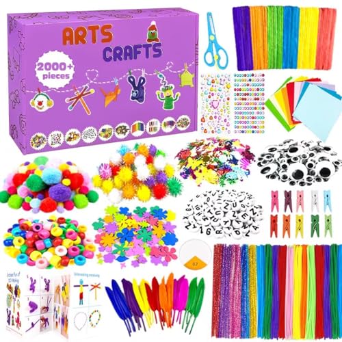 2000 Pcs DIY Arts and Crafts Supplies Kit for Kids - Kids Craft Kits Art Supplies Material Set with Pipe Cleaner All in 1 Crafting Collage Activity for Toddlers Gifts Toys Age 5 6 7 8 9 Year Old Girls - size: 2000pcs