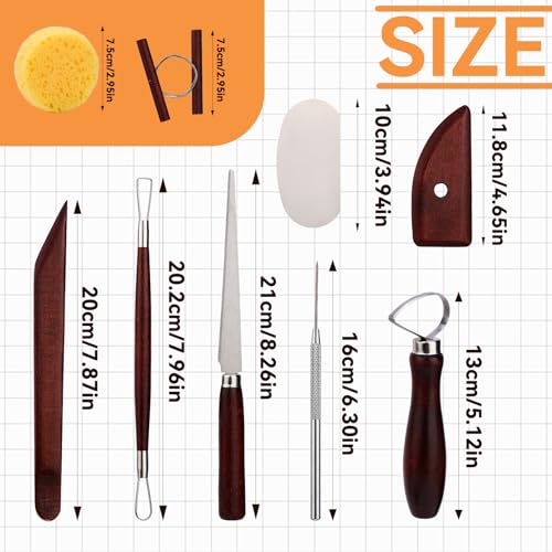 Pottery Tools Kit, Clay Tools Set, Ceramic Tool Kit | Pottery Tools and Supplies with Clay Cutting, Modeling, Trimming Tools for Smoothing, Cleaning, Carving - color: Red