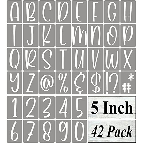 5 Inch Alphabet Letter Stencils for Painting - 42 Pack Letter and Number Stencil Templates with Signs for Painting on Wood, Reusable Letters and Numbers Stencils for Chalkboard Wood Signs & Wall Art - size: 5 Inch