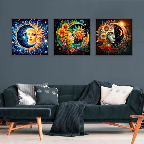 Axquilon 3 Pack Sun and Moon Diamond Art Kits for Adults 12x12inch | Diamond Painting Kits for Adults, 5D Round Full Drill Gem Art Paint by Diamonds Pictures DIY Crafts Kits - color: 3 Pack Sun Moon