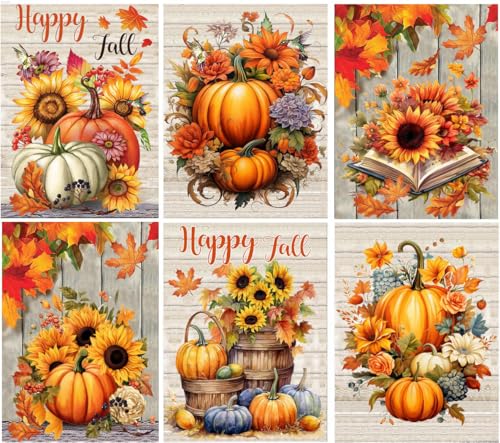 MjhRcll 6 Pack Diamond Painting Kits for Adults,5D DIY Fall Diamond Art Kits for Adults Beginner Round Full Drills,Pumpkins Diamond Dots Gem Art Crafts for Holiday Farm and Home Wall Decor 12X16 Inch