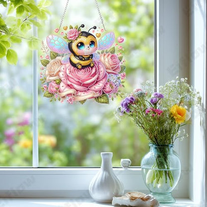 Eiflow Acrylic Diamond Art Hanging Kit for Adults, DIY Diamonds Painting Door Hanging Board Kit, Special Crystal Diamond Art Painting Pendant Ornament (Valentine Bee) - color: Rose Bee