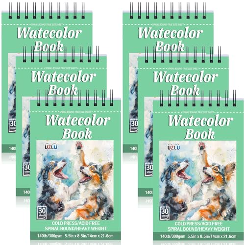 UZLU 6 Pack Watercolor Paper Pads, 5.5 x 8.5 Inch, 180 Sheets Total - size: 5.5x 8.5 in