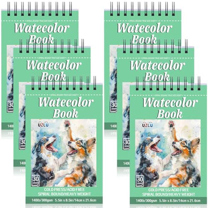 UZLU 6 Pack Watercolor Paper Pads, 5.5 x 8.5 Inch, 180 Sheets Total - size: 5.5x 8.5 in