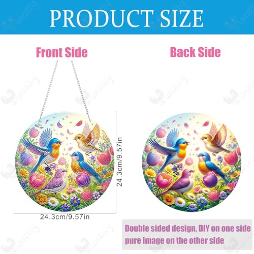 Yunzlly DIY Hanging Diamond Art Pendant Kit, Special Crystal Christmas Diamonds Painting Ornament Kit for Adults, 9.8x9.8inch Acrylic Board Gem Painting Box Kit (Birds) - color: Birds