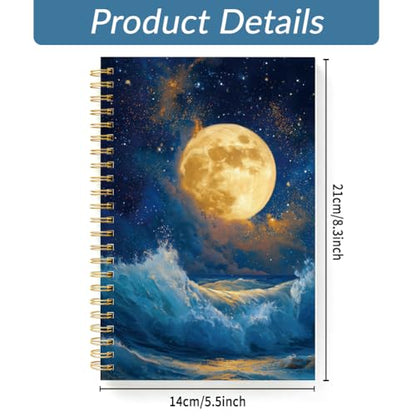 INFUNLY Lunar Space Notebook Journal 160 Pages 5.5x8.3 Inch Moon Stars Spiral Notebook Bleed-Proof Paper Lay-Flat Metal Coil Starry Sky Design Writing Pad For Note Taking School Office Women Gift