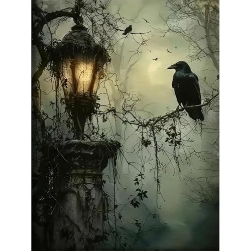 LWZAYS Gothic Dark Horror Forest Crow Diamond Painting Kits for Adults, DIY Full Round Drill Diamond Art Kits, 5D Art and Crafts Kit Perfect for Home Wall Deco 12"x16" - color: JX0413-US