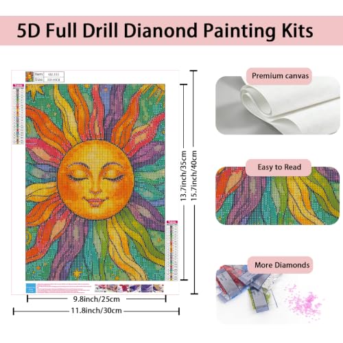 Diamond Painting Kit for Adults,5D Full Drill Boho Rainbow Sun Diamond Art | Colorful Smiling Sun Face DIY Paint by Diamonds Dot Gem Art for beginners,Home Wall Decor 11.8 X 15.7Inch - color: KM1193-1