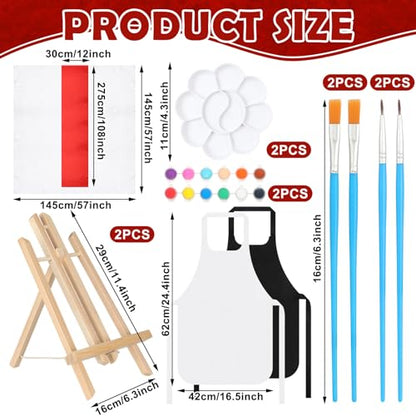 Zhanmai 2 Pack Sip and Paint Kit for Couples Date Night | 12 x 16 Inch, Love Tree Pre Drawn Canvas, Paint Party Supplies, Romantic Adult Activity, Includes Easels Aprons Brushes Set - size: 12 x 16 Inch, style: Tree of Love