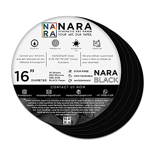 NARA Alcohol Ink Paper | Black | 16” Diameter Circle | 350 microns/360 GSM | 10 Sheets | Medium+ Paper | Paper for Alcohol Ink Art Painting | 100% Stain-Free - color: Black_Circle_Paper Sheets_02