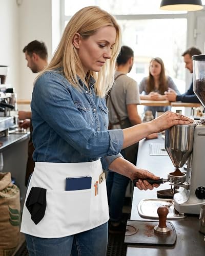 Xeoxarel Aprons with 4 Pockets (Available in 3 Pack / 7 Pack) 23.5'' X 11.5'' - color: 1 Pack Server Apron-white