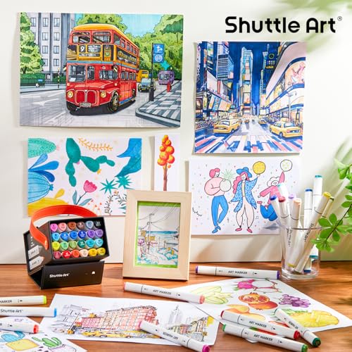 Shuttle Art Brush Tip Alcohol Markers, Dual Tip Brush & Fine Tip Art Marker Set, 24 Colors Marker Pens with Case Perfect for Illustration Kids Students Adults Coloring Sketching - color: 24 Colors