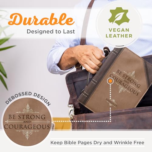 Christian Art Gifts Men's Classic Bible Cover Be Strong and Courageous Joshua 1:9, Brown Faux Leather, XL - size: Extra Large