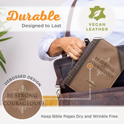 Christian Art Gifts Men's Classic Bible Cover Be Strong and Courageous Joshua 1:9, Brown Faux Leather, XL - size: Extra Large