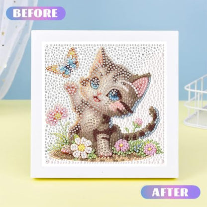 Cat Diamond Art Painting Kits for Kids with Frame Ages 4-8-12 (7x7 inch) - color: CC1151