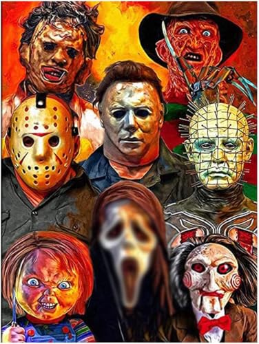Bysincy 5D Diamond Painting Kits for Adults Halloween Diamond Arts Horror Diamond Painting DIY Full Round Drill for Home Wall Decor and Adults Kids Holiday Gift - color: Horrors