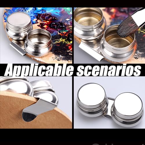 Double Dipper Palette Cup, Stainless Steel Oil Painting Pot Container with Screw Lid and Clip, Palettes Container Cup for Acrylic or Oil Paint, Can Clip on Palette