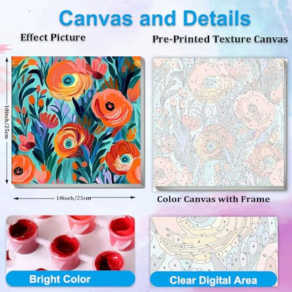 Artunion Framed Paint by Numbers Kit for Adults Beginners & Kids Ages 8-12,Red Flowers Paint by Number with Frame,Floral Paint by Numbers Kit on Canvas 10 * 10 Inch Without Easel - color: ZXT-194-F