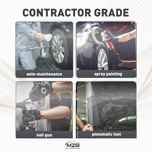 MZB 6.4 Gallon Ultra Quiet Air Compressor 110V/60Hz 1.5HP 7.41CFM MAX 115PSI Steel Tanks Oil-Free 70dB Noise Level Air Compressor with Wheels for Spray Painting, Auto Repair, Carpentry Decoration - size: MZB-1100H-24