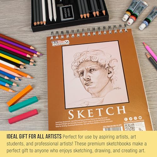 U.S. Art Supply 8"x10" Top Spiral Bound Sketch Book, 100 Sheets Each 2-Pack - size: 8-x-10-inch