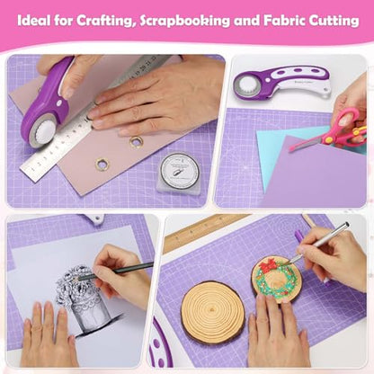 Rotary Fabric Cutter and Mat Set, Audab Self Healing Sewing Mats Shirt Cutter 45mm Rotary Cutting Wheel with Fabric Tool Blades for Cloth Crafts Quilting Scrapbooking Hobby (A4 9" x 12" Purple) - color: Purple