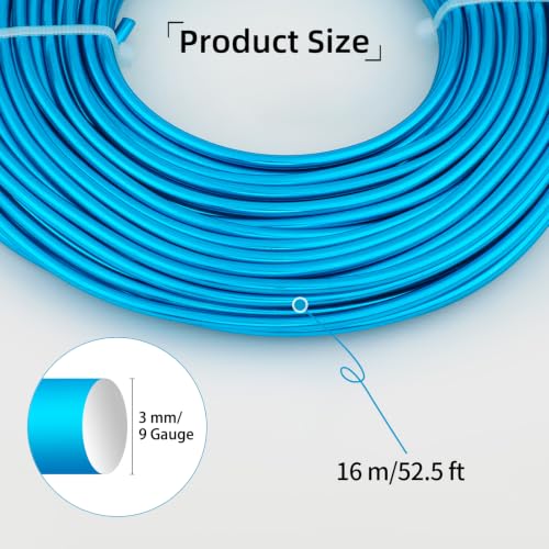 9 Gauge Aluminum Craft Wire, 52.5FT Bendable Armature Wire for Sculpting, Jewelry Making, DIY Crafting, Doll Making, Modelling, Bonsai Training(Aqua Blue) - color: Aqua Blue